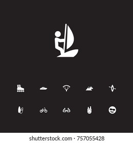 Set Of 11 Lifestyle Icons Set.Collection Of Parachute, Smile, Backpack And Other Elements.