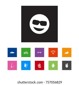 Set Of 11 Lifestyle Icons Set.Collection Of Bicycle, Sport, Smile And Other Elements.