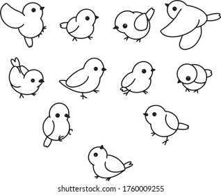 Set of 11 linear birds in different poses