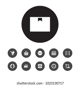 Set of 11 logistic icons set. Collection of stroller, warehouse equipment, loading and other elements.