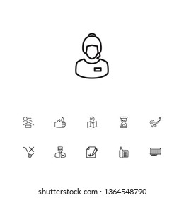 Set of 11 logistic icons line style set. Collection of call, navigation, gps and other elements.