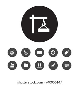 Set Of 11 Logistic Icons Set.Collection Of Wagon, International, Crane And Other Elements.