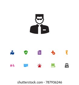 Set Of 11 Logistic Icons Set.Collection Of Forbidden, Scooter, Bodyguard And Other Elements.