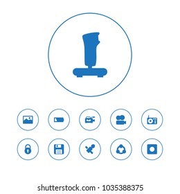 Set of 11 media icons set. Collection of diskette, game, recording and other elements.