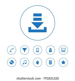 Set Of 11 Media Icons Set.Collection Of Strainer, Compact Disc, Auditorium And Other Elements.