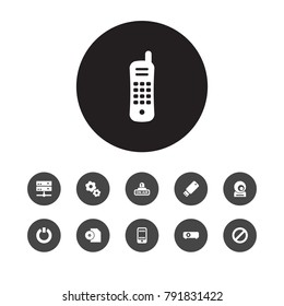 Set Of 11 Media Icons Set.Collection Of Cellphone, Presentation, Ban And Other Elements.