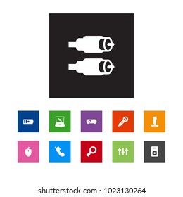 Set of 11 multimedia icons set. Collection of search, connector, stabilizer and other elements.