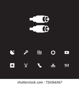 Set Of 11 Multimedia Icons Set.Collection Of Communication Antenna, Begin, Power On And Other Elements.