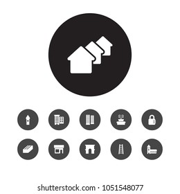 Set of 11 structure icons set. Collection of padlock, shop, fountain and other elements.