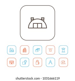 Set of 11 structure icons line style set. Collection of brick, padlock, unlock and other elements.