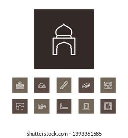 Set of 11 structure icons line style set. Collection of dome, casement, ruler and other elements.