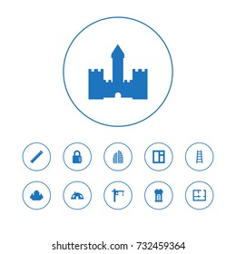 Set Of 11 Structure Icons Set.Collection Of Stairs, Tent, Lock And Other Elements.