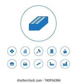 Set Of 11 Structure Icons Set.Collection Of Stone, Ladder, Skyscraper And Other Elements.