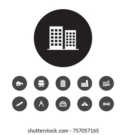 Set Of 11 Structure Icons Set.Collection Of Aztec Pyramid, Botanical Garden, Ladder And Other Elements.