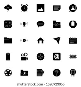 Set 11 of UI and UX icon in solid style. Creative glyph interface symbols for website design and mobile apps. Simple user interface solid icon sign isolated on white background. 25 icons.