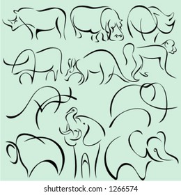 A set of 11 vector illustrations of animals in unique exquisite and ornamental style.