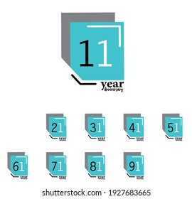 Set 11 Year Anniversary Vector Template Design Illustration Blue Box Elegant White Background