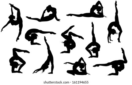 Set of 11 yoga asana's silhouettes