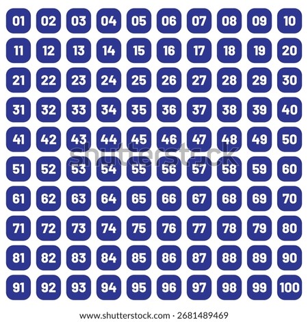 Set of 1-100 numbers design . Typography set of rectangle 1 to 100 Numbers. Bullet point number icon. Numeral typographic flat icon. eps 10