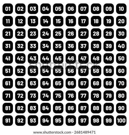 Set of 1-100 numbers design . Typography set of rectangle 1 to 100 Numbers. Bullet point number icon. Numeral typographic flat icon. eps 10