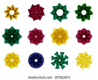 Set of 12 abstract colored watercolor hand drawn flowers on white background