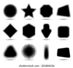 Set of 12 Abstract Halftone Design Elements, vector illustration, logo