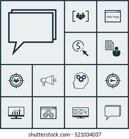 Set Of 12 Advertising Icons. Can Be Used For Web, Mobile, UI And Infographic Design. Includes Elements Such As Viral, Conference, Email And More.