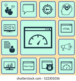 Set Of 12 Advertising Icons. Can Be Used For Web, Mobile, UI And Infographic Design. Includes Elements Such As Viral, Client, Conference And More.