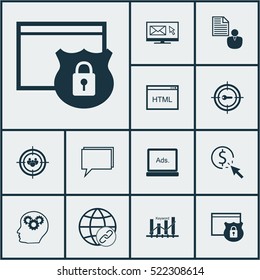 Set Of 12 Advertising Icons. Can Be Used For Web, Mobile, UI And Infographic Design. Includes Elements Such As Creativity, Client, Pay And More.
