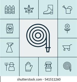 Set Of 12 Agriculture Icons. Includes Grower, Bailer, Autumn Plant And Other Symbols. Beautiful Design Elements.