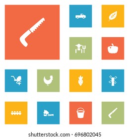 Set Of 12 Agriculture Icons Set.Collection Of Pickup, Hacksaw, Grower And Other Elements.