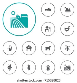 Set Of 12 Agriculture Icons Set.Collection Of Grower, Kine, Pickup And Other Elements.