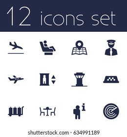 Set Of 12 Aircraft Icons Set.Collection Of Location, Restaurant, Data And Other Elements.