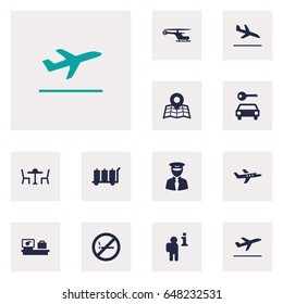 Set Of 12 Aircraft Icons Set.Collection Of Data, Automobile, Aircraft And Other Elements.