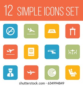 Set Of 12 Airplane Icons Set.Collection Of Radiolocator, Chopper, Metal Detector And Other Elements.