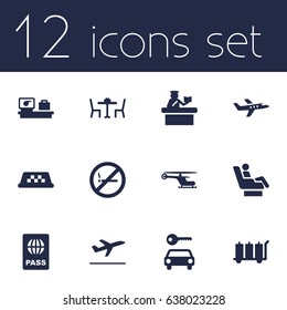 Set Of 12 Airplane Icons Set.Collection Of Cab, Passport, Leaving And Other Elements.