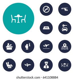 Set Of 12 Airplane Icons Set.Collection Of Restaurant, Leaving, Location And Other Elements.