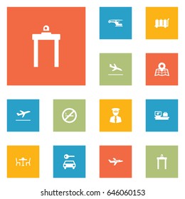 Set Of 12 Airplane Icons Set.Collection Of Restaurant, Aviator, Location And Other Elements.