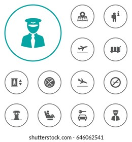 Set Of 12 Airplane Icons Set.Collection Of Carriage, Location, Data And Other Elements.