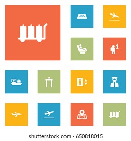 Set Of 12 Airplane Icons Set.Collection Of Aviator, Vip, Luggage Check And Other Elements.