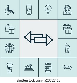 Set Of 12 Airport Icons. Can Be Used For Web, Mobile, UI And Infographic Design. Includes Elements Such As Coffee, Shopping, Map And More.