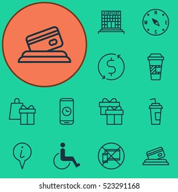 Set Of 12 Airport Icons. Can Be Used For Web, Mobile, UI And Infographic Design. Includes Elements Such As Paper, Time, Cup And More.