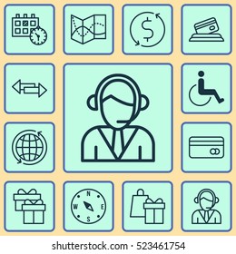 Set Of 12 Airport Icons. Can Be Used For Web, Mobile, UI And Infographic Design. Includes Elements Such As Direction, Date, Paralyzed And More.