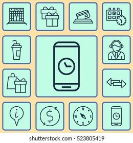 Set Of 12 Airport Icons. Can Be Used For Web, Mobile, UI And Infographic Design. Includes Elements Such As Time, Dollar, Compass And More.