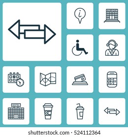 Set Of 12 Airport Icons. Can Be Used For Web, Mobile, UI And Infographic Design. Includes Elements Such As Paralyzed, Road, Paper And More.