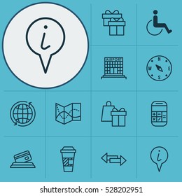Set Of 12 Airport Icons. Can Be Used For Web, Mobile, UI And Infographic Design. Includes Elements Such As Info Pointer, Credit Card, Shopping And More.