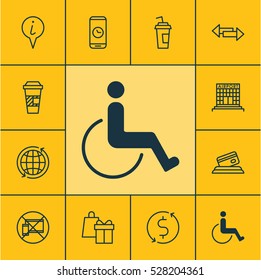Set Of 12 Airport Icons. Can Be Used For Web, Mobile, UI And Infographic Design. Includes Elements Such As Call Duration, Forbidden Mobile, World And More.