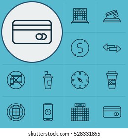 Set Of 12 Airport Icons. Can Be Used For Web, Mobile, UI And Infographic Design. Includes Elements Such As Airfield Manufacture, Money Trasnfer, Crossroad And More.