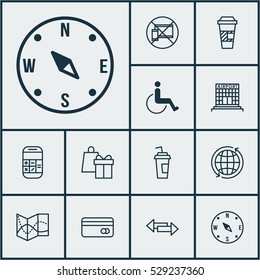 Set Of 12 Airport Icons. Can Be Used For Web, Mobile, UI And Infographic Design. Includes Elements Such As Accessibility, Forbidden Mobile, Calculation And More.