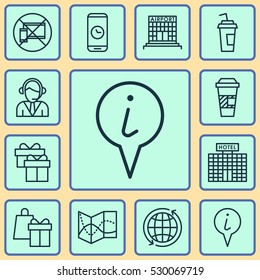 Set Of 12 Airport Icons. Can Be Used For Web, Mobile, UI And Infographic Design. Includes Elements Such As Info Pointer, Forbidden Mobile, Airfield Manufacture And More.